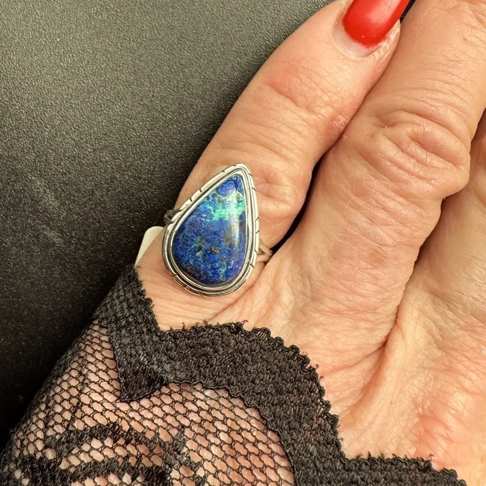 Stunning‎ Blue Azurite Congo Ring in Sterling Silver